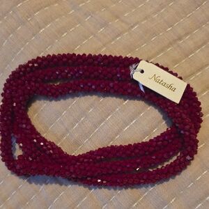 Natasha Couture Deep Red Beaded Necklace